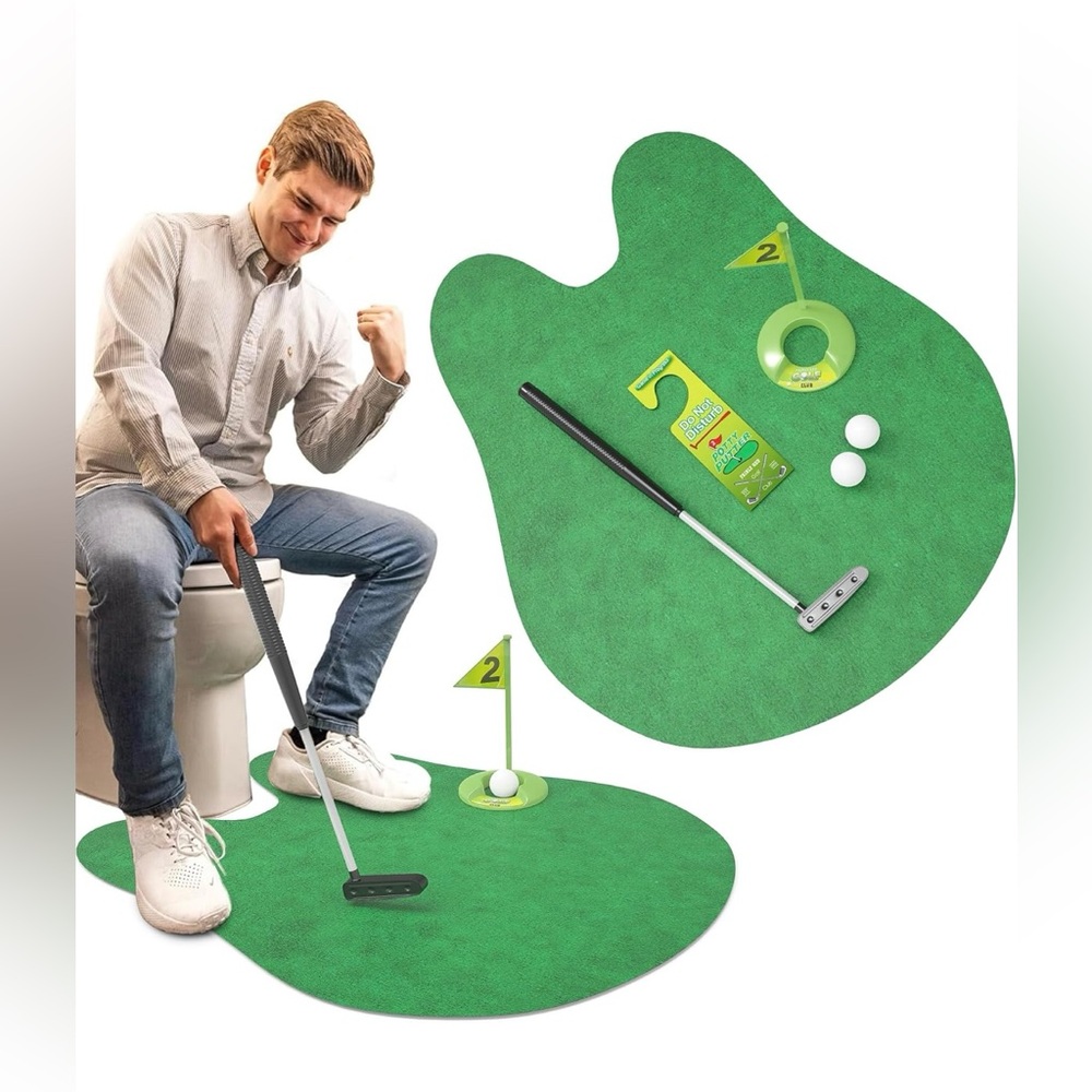Novelty Toilet Golf Set with Green Mat